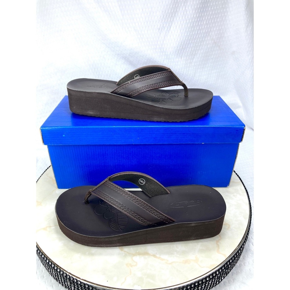 Blue Fin Mazzola Platform Wedge Flip Flop Sandals Womens Sz 6 Brown Thong Summer